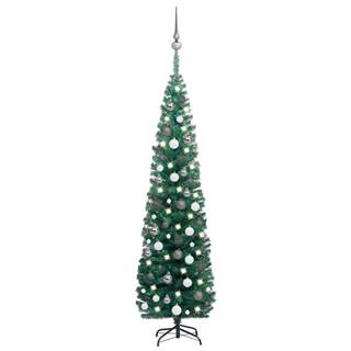 Vidaxl Úzky umelý vianočný stromček s LED a sadou gulí zelený 180 cm