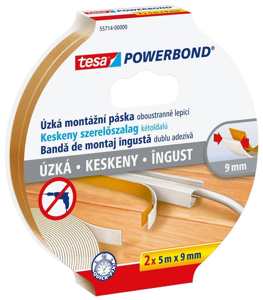 Tesa  Powerbond SLIM úzká obojstranná montážna lepiaca páska,  iba 9 mm široká značky Tesa