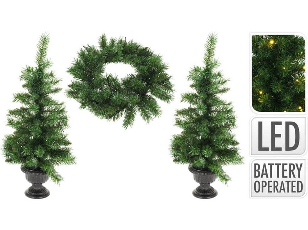 MAT  sada vianočná LED (2xstromček 90cm v kvetináči, 1xveniec 53cm+osvetlenie) ZE značky MAT
