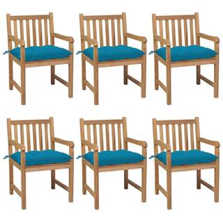 Vidaxl Záhradné stoličky 6 ks so svetlomodrými podložkami tíkový masív