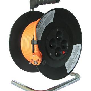 Solight PB04 prodlužovací přívod na bubnu,  4 zásuvky,  50m,  oranžový kabel,  3x 1, 5mm2