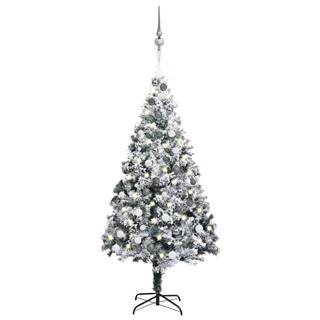 Vidaxl Umelý vianočný stromček s LED a súpravou gulí zelený 180 cm PVC