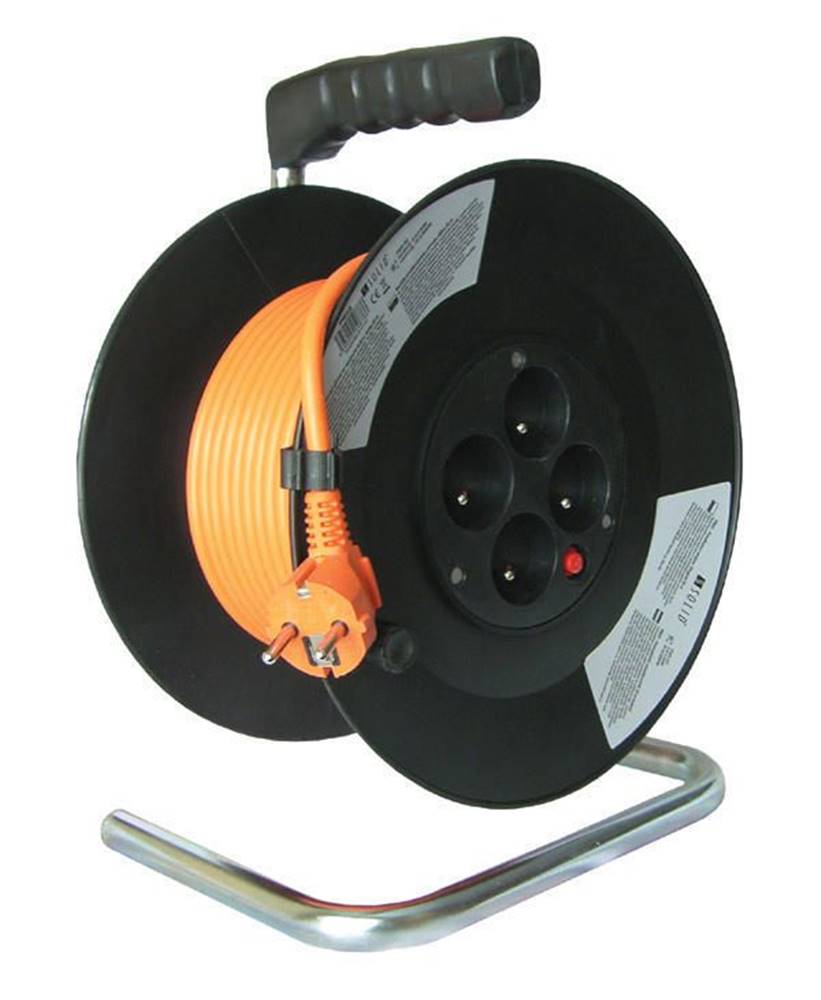 Solight  PB04 prodlužovací přívod na bubnu,  4 zásuvky,  50m,  oranžový kabel,  3x 1, 5mm2 značky Solight