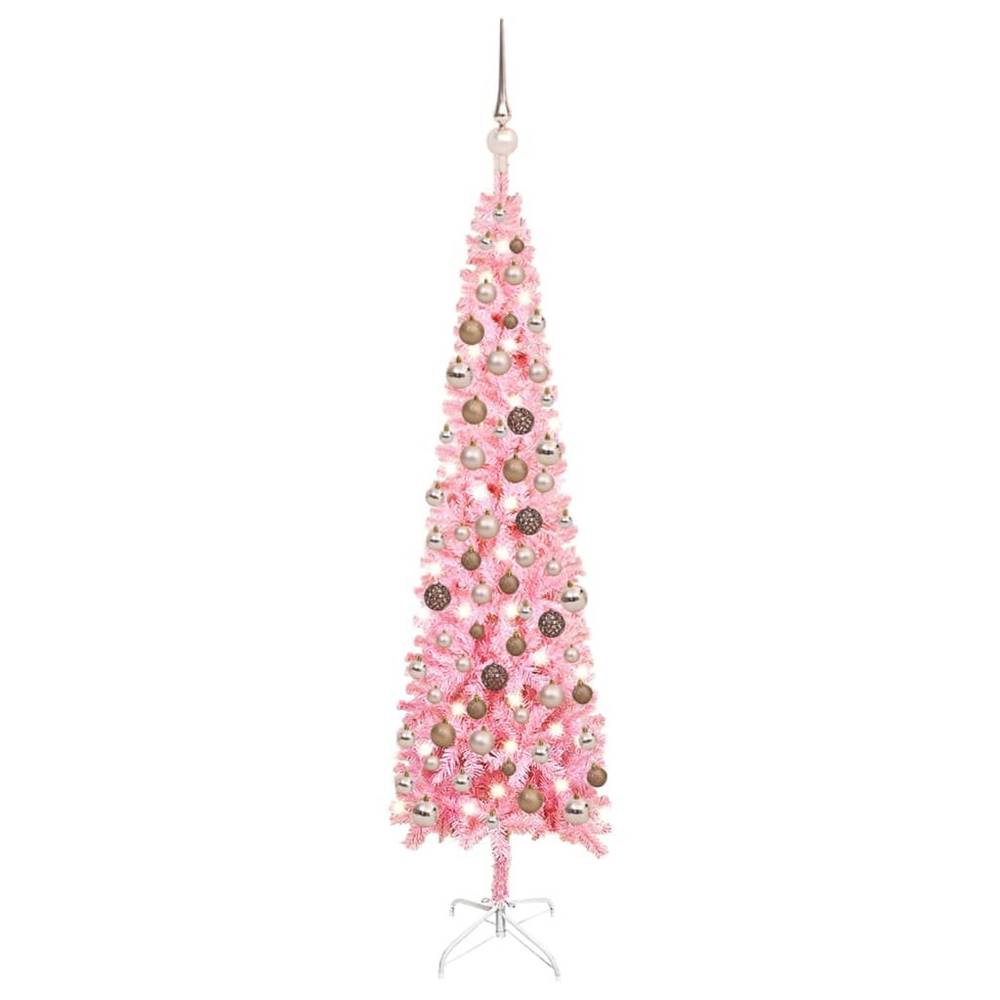 Vidaxl  Úzky vianočný stromček s LED a sadou gulí ružový 120 cm značky Vidaxl