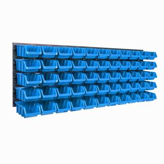 botle Nástenný panel na náradie 115 x 39 cm s 55 ks. Krabic zavesené Modré Boxy Skladovací systém