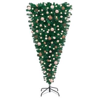 Vidaxl Obrátený umelý vianočný stromček s LED a súpravou gulí 210 cm
