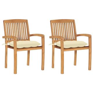 Vidaxl Záhradné stoličky 2 ks krémovo-biele podložky tíkový masív