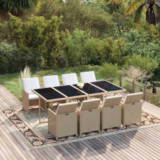 Vidaxl  9-dielna súprava záhradného nábytku s vankúšmi,  polyirattan,  béžová značky Vidaxl