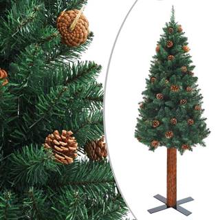 Vidaxl Úzky vianočný stromček s pravým drevom a bielym snehom zelený 210 cm