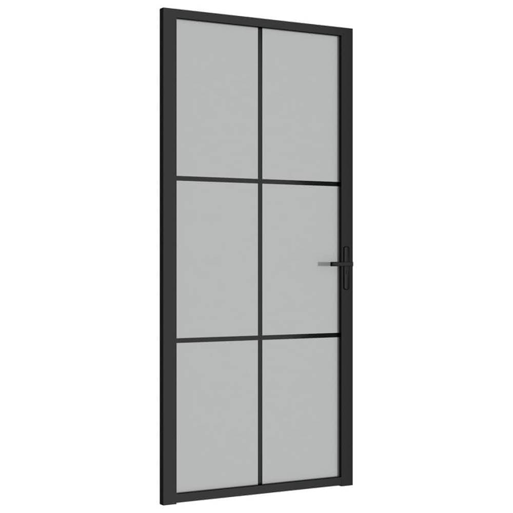 Vidaxl  Vnútorné dvere 93x201, 5 cm čierne matné sklo a hliník značky Vidaxl