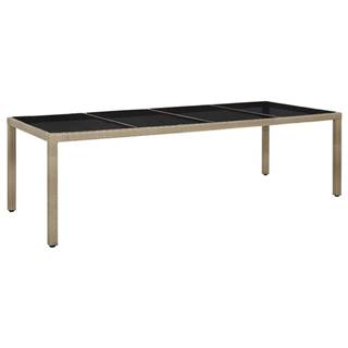 Vidaxl Záhradný stôl béžový 250x100x75 cm tvrdené sklo a polyratan