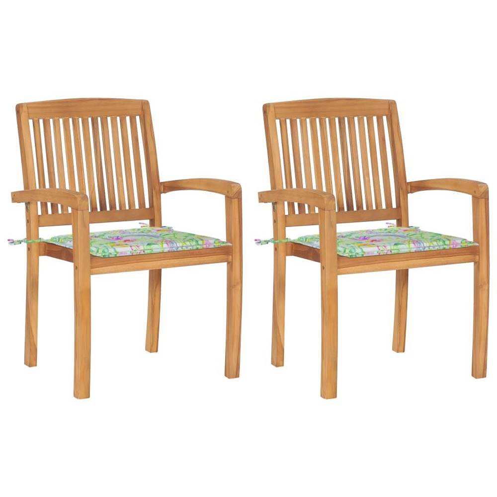 Vidaxl  Záhradné stoličky 2 ks s podložkami so vzorom lístia tíkový masív značky Vidaxl