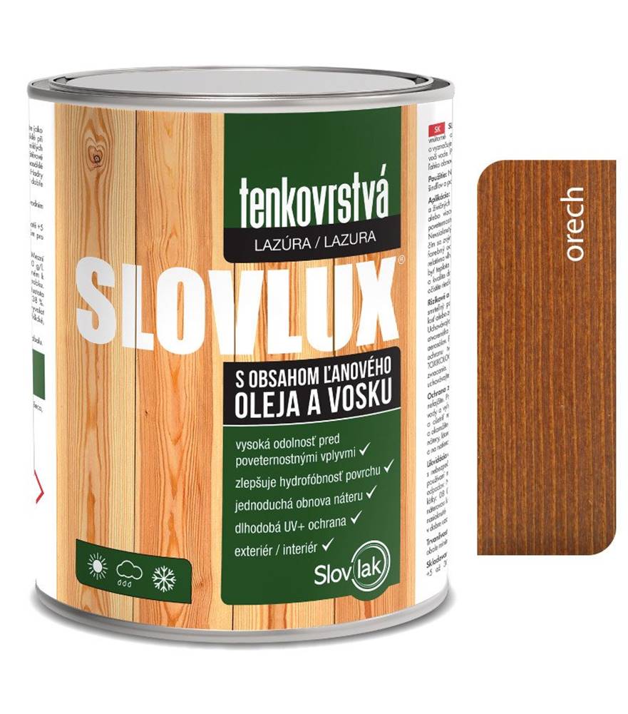 SLOVLAK  Slovlux tenkovrstvá lazúra na drevo orech 2, 5L značky SLOVLAK