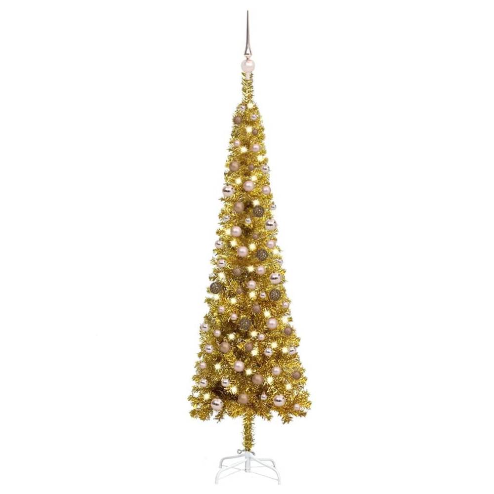 Vidaxl  Úzky vianočný stromček s LED a sadou gulí zlatý 180 cm značky Vidaxl